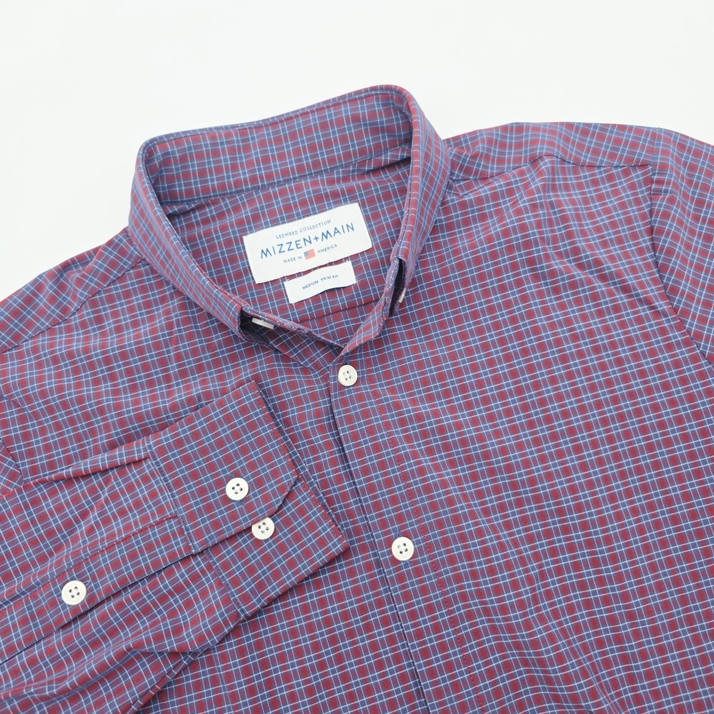 Mizzen+Main Leeward Trim Fit Mens Medium Button Down Shirt Red Blue Micro Check
